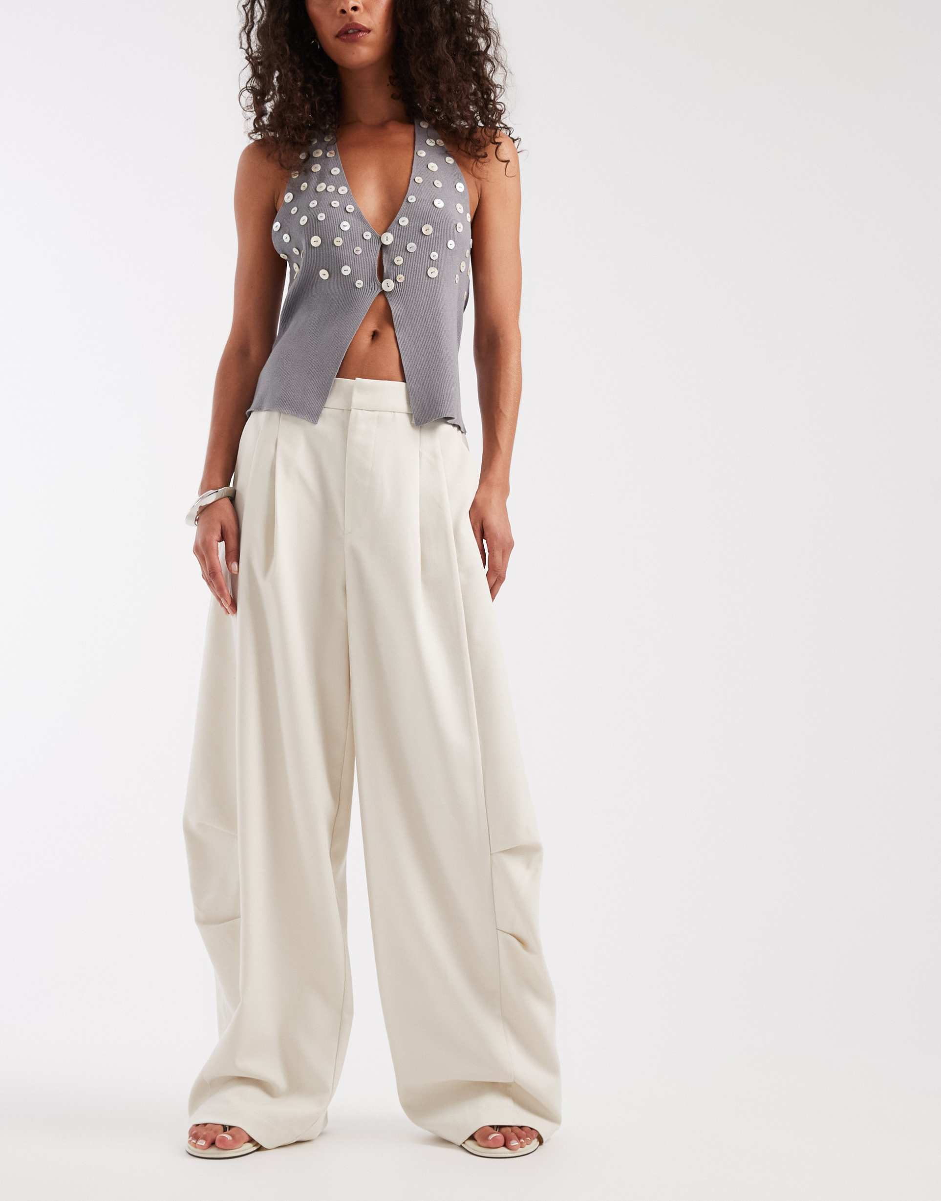 asos design tailored utility barrel pants in cream