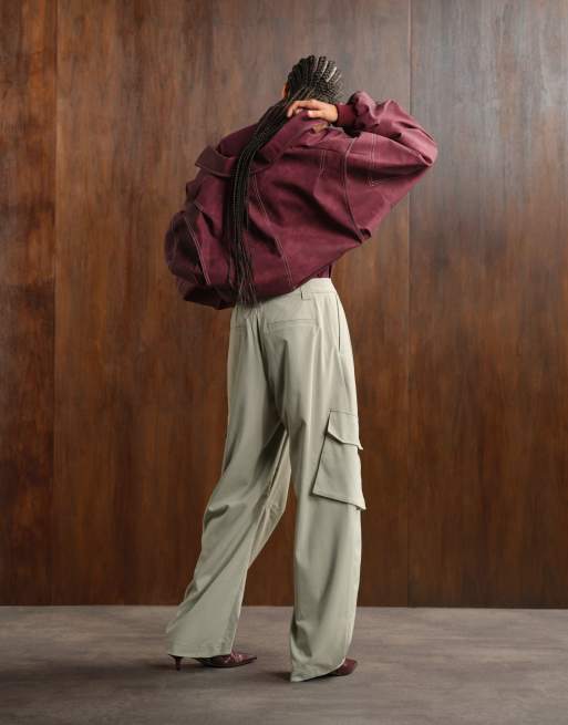 ASOS DESIGN tailored utility barrel pants in sage