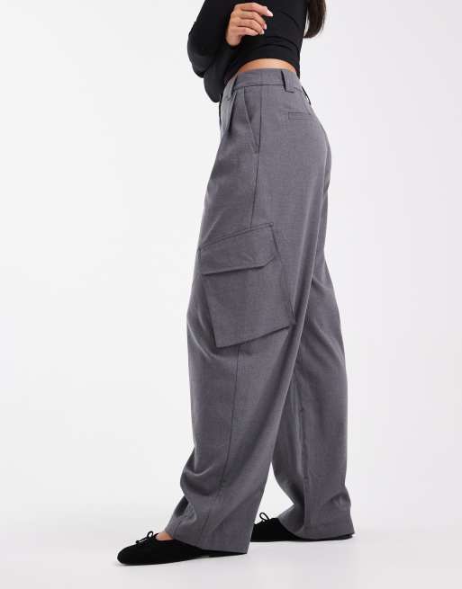ASOS DESIGN tailored utility barrel trouser in charcoal