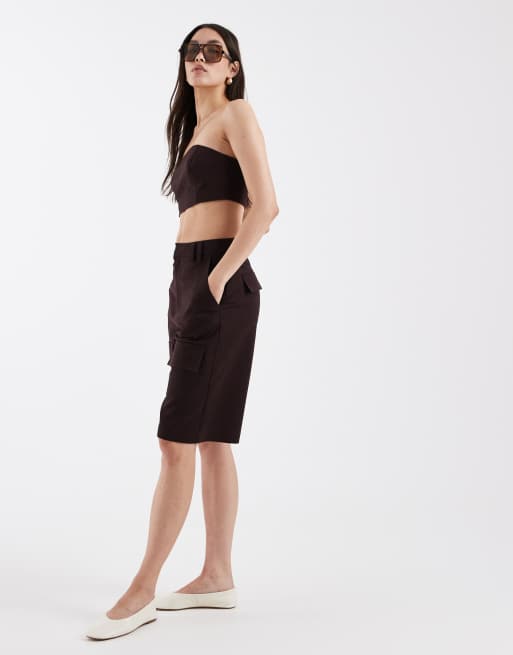 ASOS DESIGN tailored bandeau top and bermuda shorts set in chocolate plum, 2 of 3