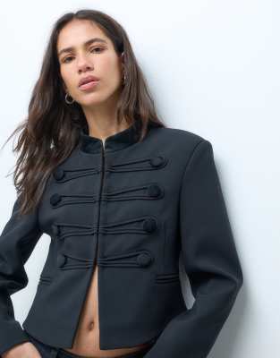 Asos Design Tailored Utility Jacket With Velvet Trims In Blue