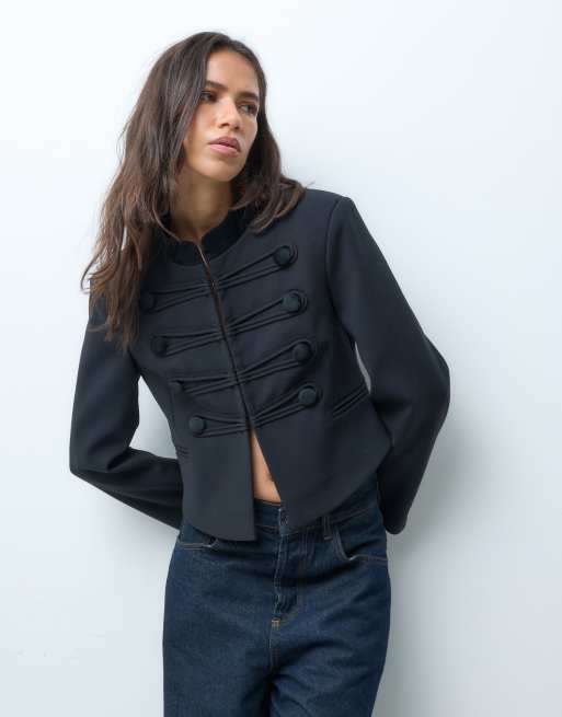 ASOS DESIGN tailored utility jacket with velvet trims in black, 2 of 4