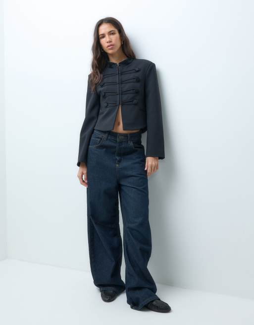 ASOS DESIGN tailored utility jacket with velvet trims in black, 3 of 4