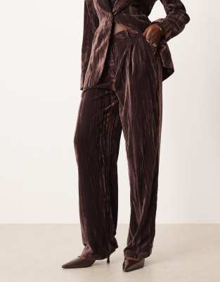 Asos Design Tailored Velvet High Waist Straight Leg Pants In Brown