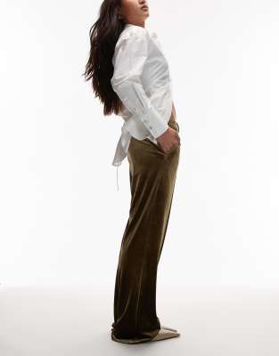 Asos Design Tailored Velvet Slim Straight Leg Pants In Green