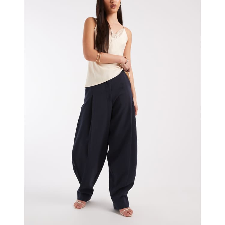 ASOS DESIGN tailored volume balloon pants with side pleat in navy