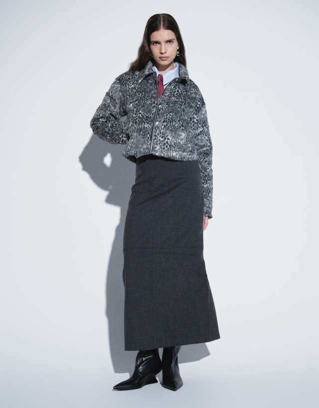 ASOS DESIGN Tailored waistband pencil skirt in gray wool-look texture