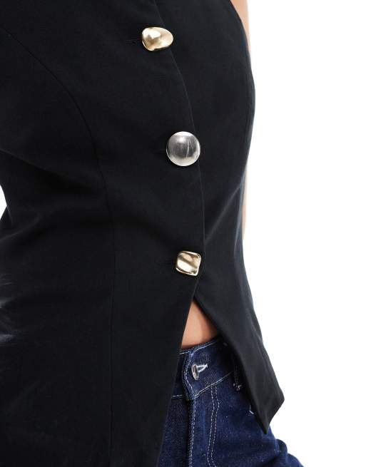 ASOS DESIGN tailored waistcoat with gold buttons in black ASOS