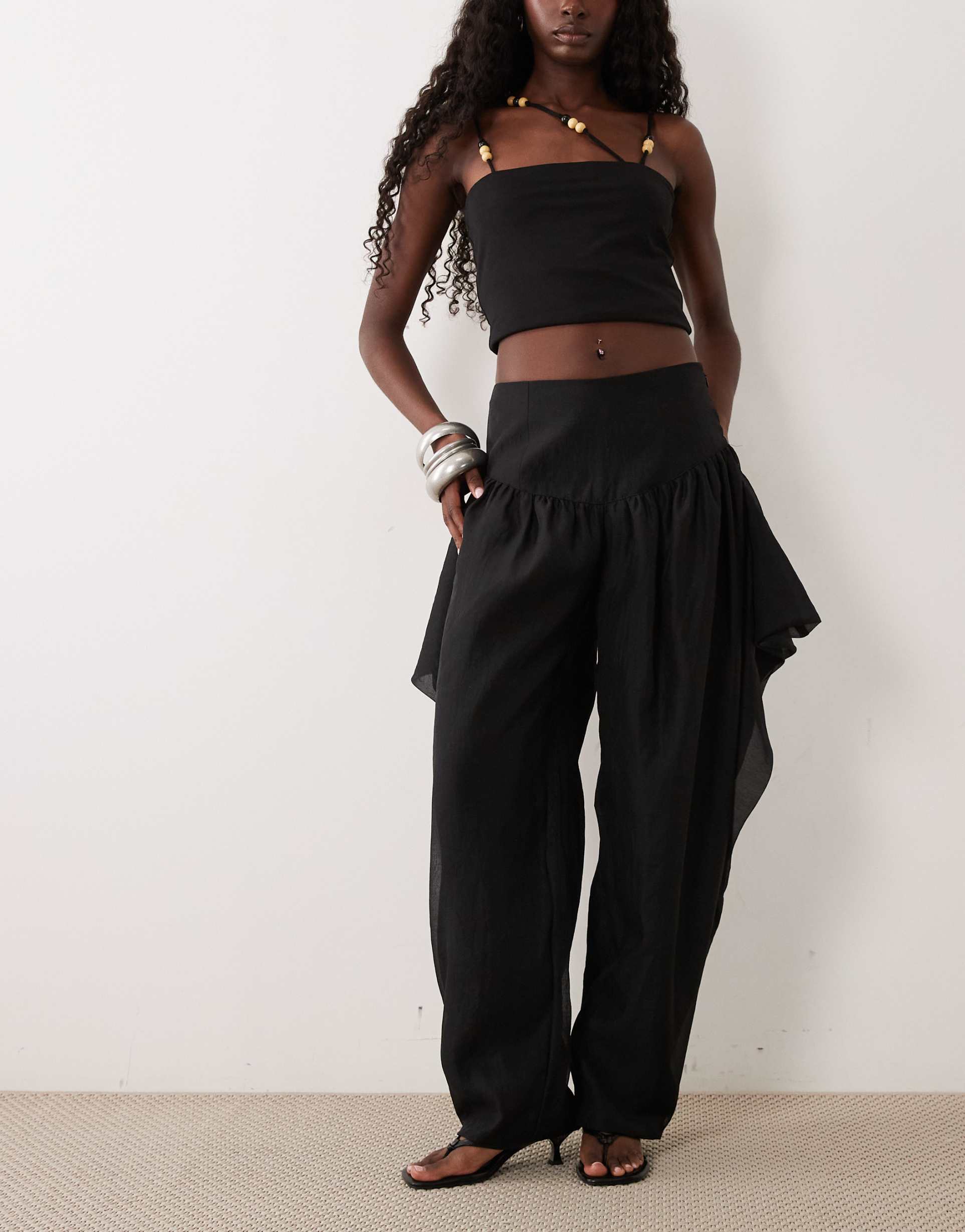 asos design tailored waterfall detail balloon pants in black
