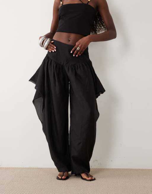 ASOS DESIGN Tailored waterfall detail balloon trouser in black, 2 of 5