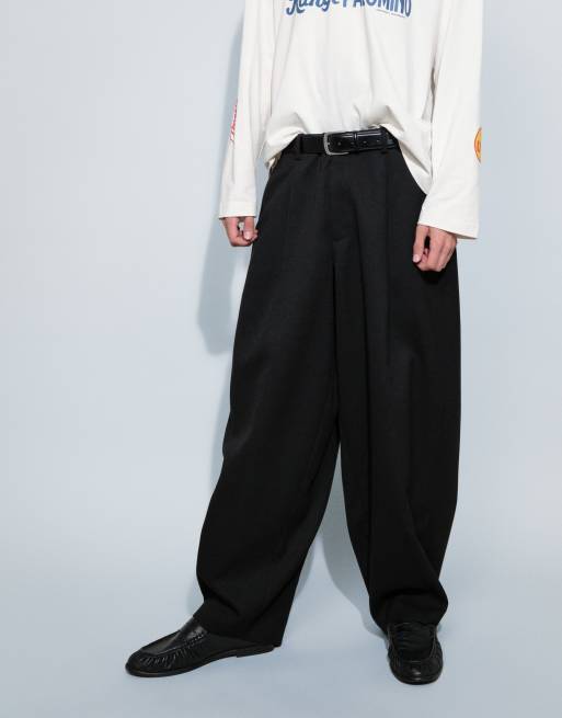 ASOS DESIGN tailored wide barrel leg pants in black microtexture, 2 of 7