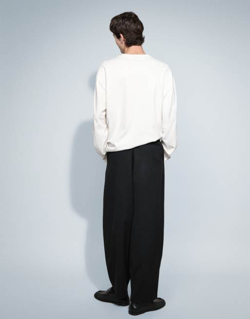 ASOS DESIGN tailored wide barrel leg pants in black microtexture, 4 of 7