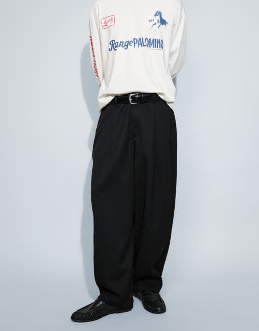 ASOS DESIGN tailored wide barrel leg pants in black microtexture, 5 of 7