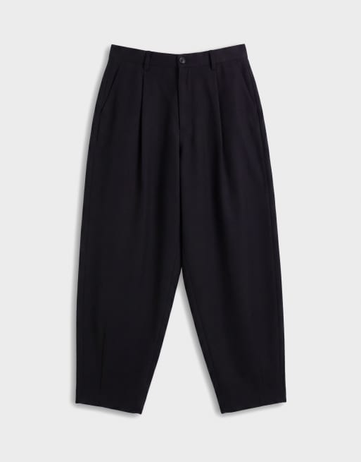 ASOS DESIGN tailored wide barrel leg pants in black microtexture, 6 of 7