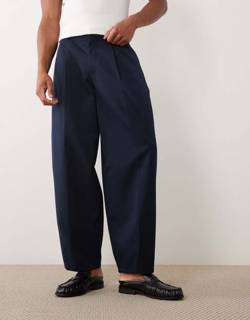 ASOS DESIGN tailored wide barrel leg pants in navy, 2 of 5