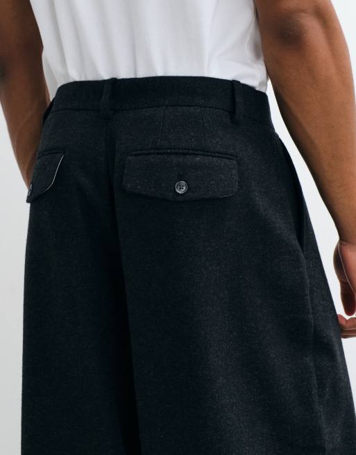 ASOS DESIGN tailored wide barrel leg pants with wool in black herringbone, 3 of 5