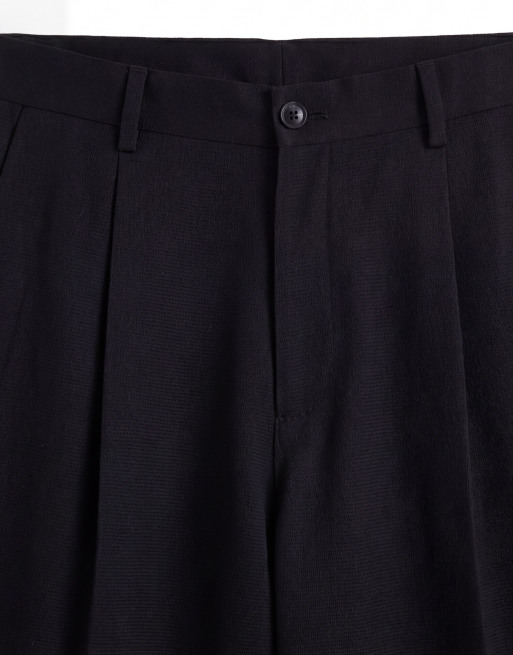 ASOS DESIGN tailored wide barrel leg trousers in black microtexture, 9 of 9