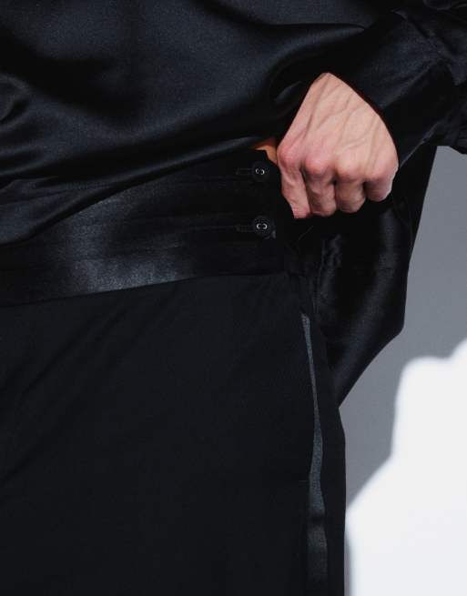 ASOS DESIGN tailored wide cummerbund trousers in black jacquard texture, 2 of 5
