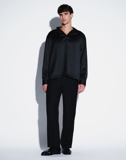 ASOS DESIGN tailored wide cummerbund trousers in black jacquard texture, 5 of 5