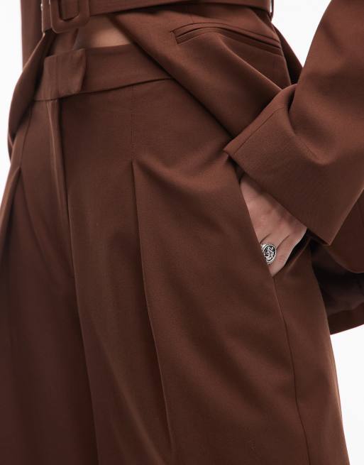 ASOS DESIGN tailored wide leg bermuda shorts in chocolate - part of a set