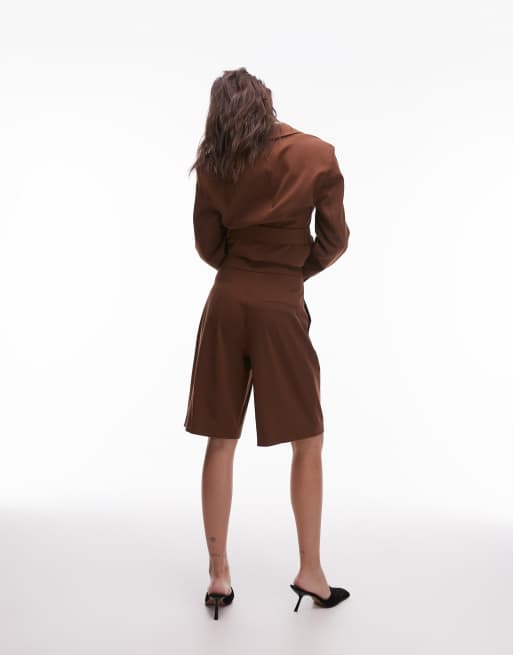 ASOS DESIGN tailored wide leg bermuda shorts in chocolate - part of a set