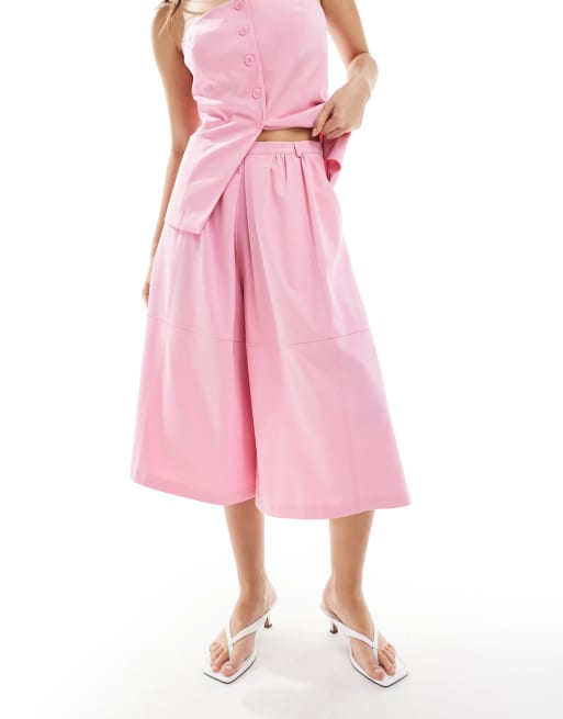 ASOS DESIGN tailored wide leg bermuda shorts in pink (part of a set), 3 of 5