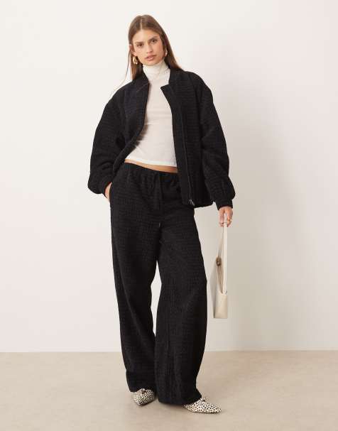 ASOS DESIGN tailored wide leg boucle trousers co-ord in black 