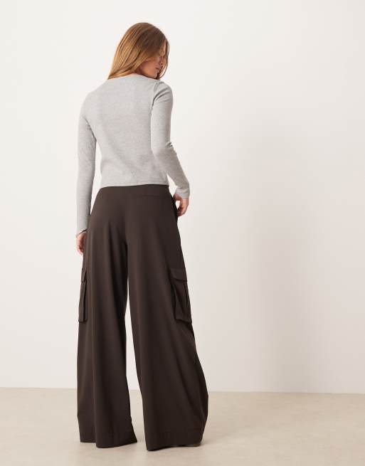ASOS DESIGN tailored wide leg cargo pants in chocolate