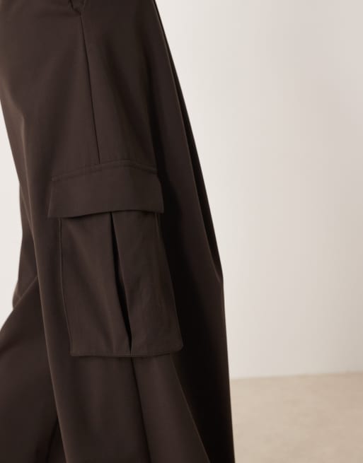 ASOS DESIGN tailored wide leg cargo pants in chocolate