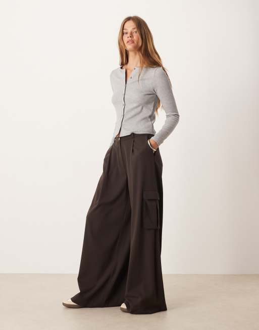 ASOS DESIGN tailored wide leg cargo pants in chocolate