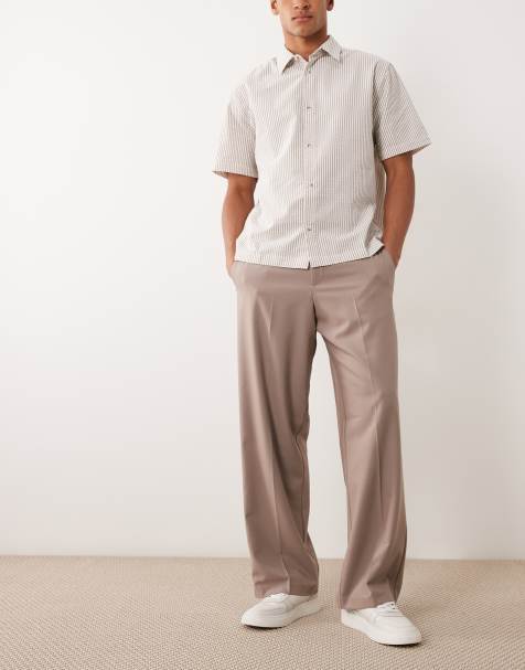 ASOS DESIGN tailored wide leg comfort stretch pants in brown twill with elasticated waist - view 1