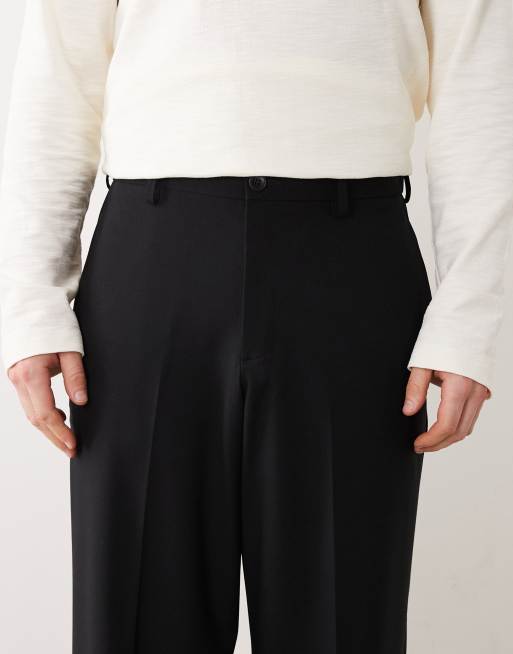 ASOS DESIGN tailored wide leg comfort stretch trousers in black twill with elasticated waist, 5 of 5
