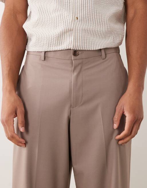ASOS DESIGN tailored wide leg comfort stretch trousers in brown twill with elasticated waist, 4 of 5