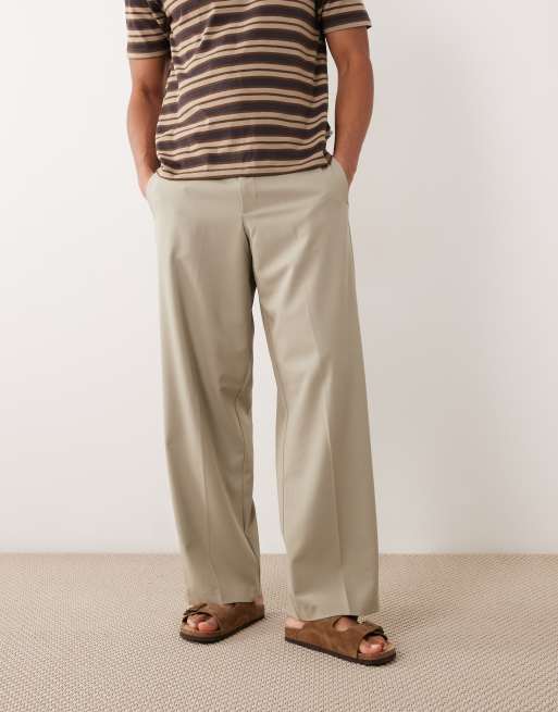 ASOS DESIGN tailored wide leg comfort stretch trousers in sage green twill with elasticated waist, 2 of 5
