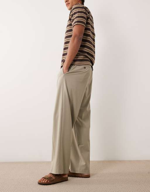 ASOS DESIGN tailored wide leg comfort stretch trousers in sage green twill with elasticated waist, 3 of 5