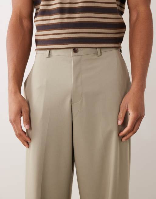 ASOS DESIGN tailored wide leg comfort stretch trousers in sage green twill with elasticated waist, 4 of 5