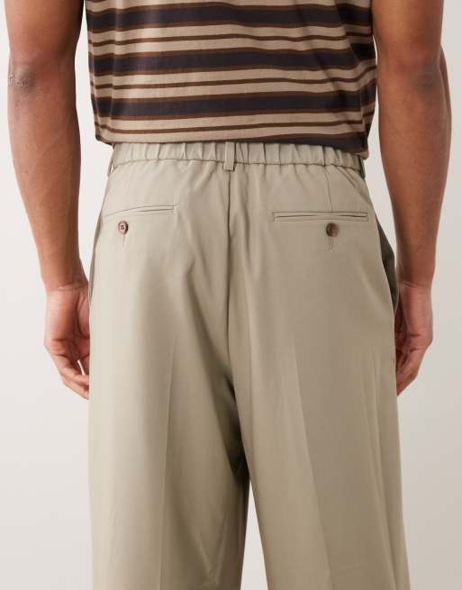 ASOS DESIGN tailored wide leg comfort stretch trousers in sage green twill with elasticated waist, 5 of 5