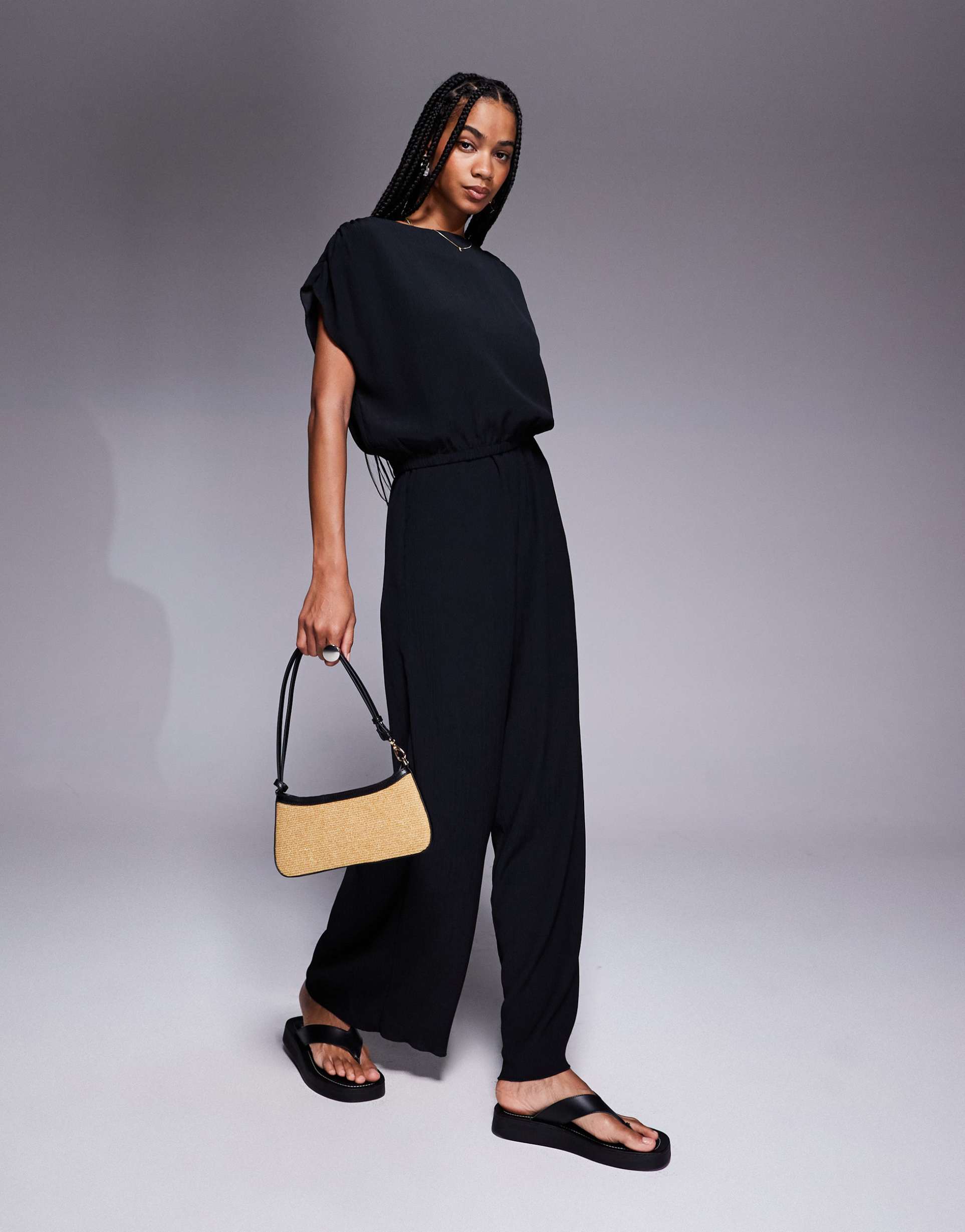 asos design tailored wide leg crinkle textured pants in black - part of a set