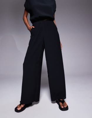 Asos Design Tailored Wide Leg Crinkle Textured Pants In Black