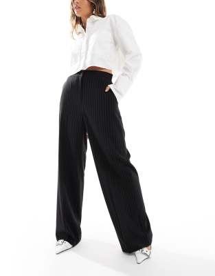 Asos Design Tailored Wide Leg Dad Pants In Black Pinstripe