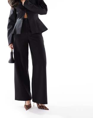 Asos Design Ponte Wide Leg Pants With Vent Split In Black
