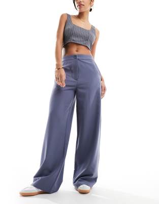 tailored wide leg dad pants in blue