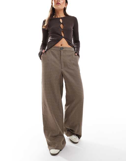 ASOS DESIGN tailored wide leg dad pants in brown check