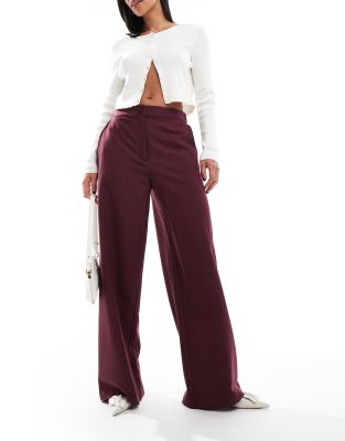 Asos Design Tailored Wide Leg Dad Pants In Burgundy-purple