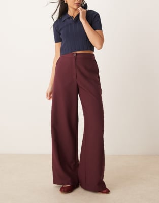 tailored wide leg dad pants in burgundy