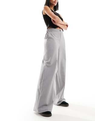 tailored wide leg dad pants in gray