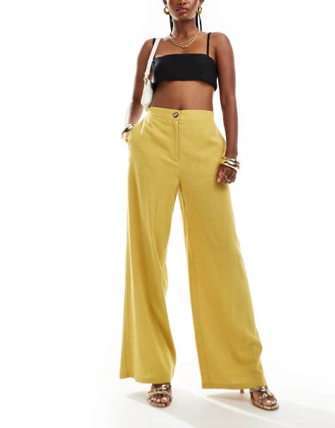 ASOS DESIGN tailored wide leg dad pants with linen in chartreuse - view 1