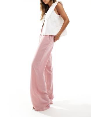 tailored wide leg dad pants with linen in dusty pink