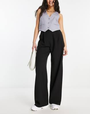 ASOS DESIGN tailored wide leg dad trousers in black