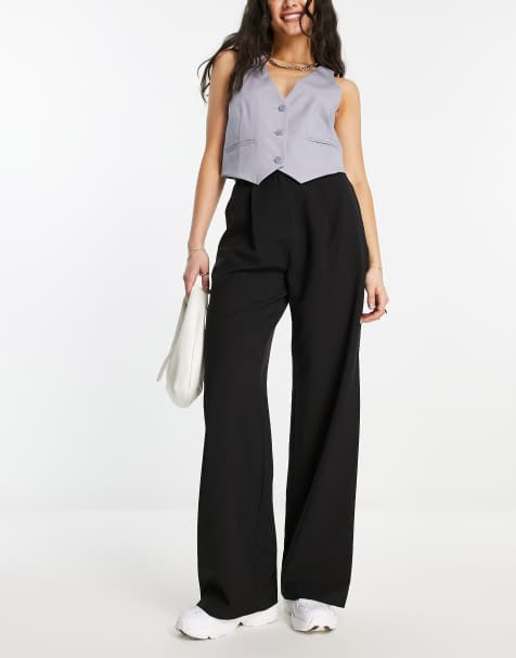 ASOS DESIGN tailored wide leg dad trousers in black - view 1